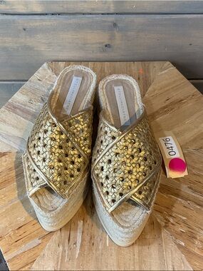 Stella McCartney Metallic Gold Woven Espadrille Mules